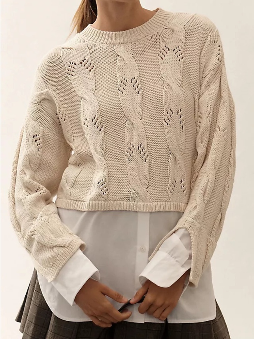 Pilcro Cable Twofer Sweater in White Size XS